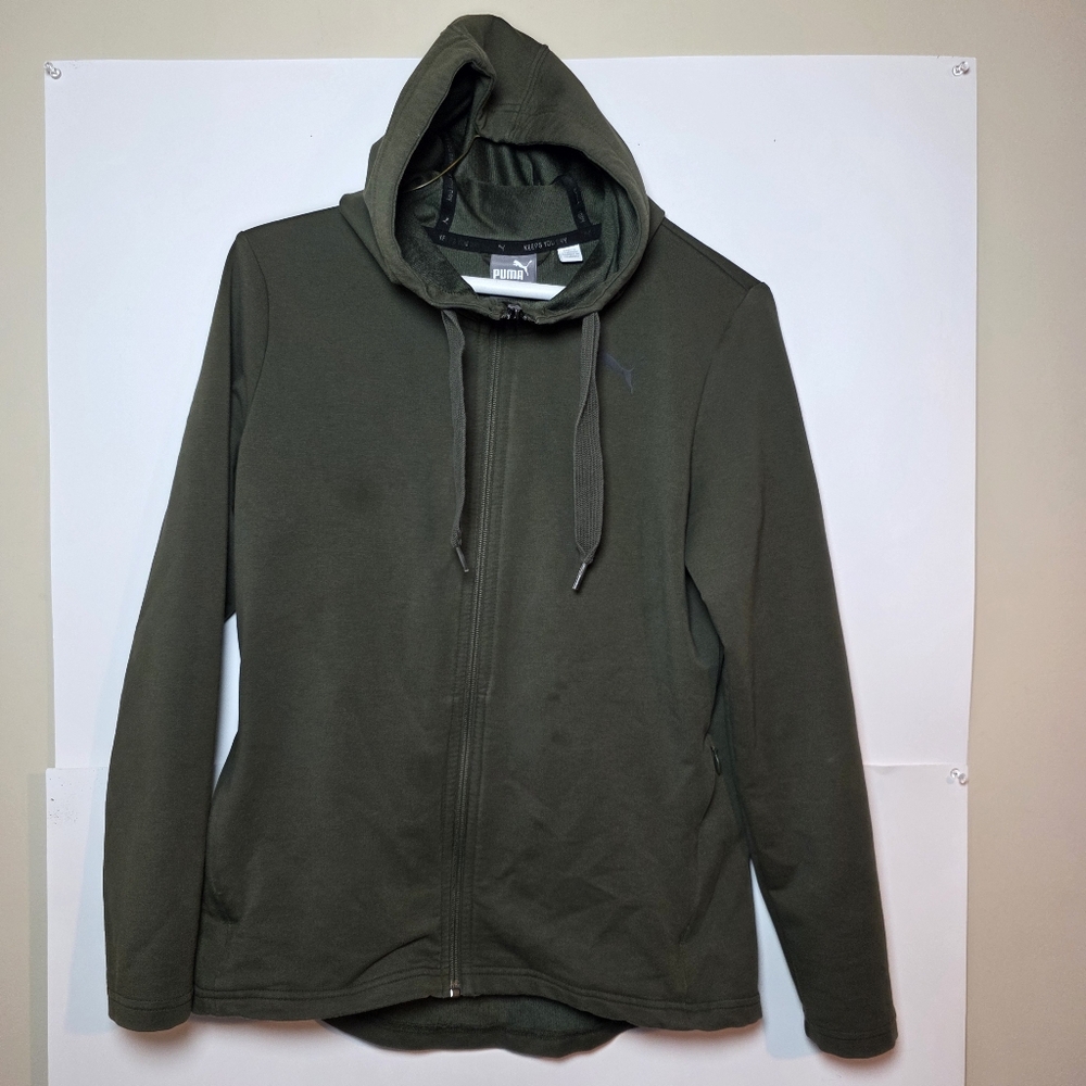 Puma Olive Green Hooded Sweatshirt Longsleeve Women Size S